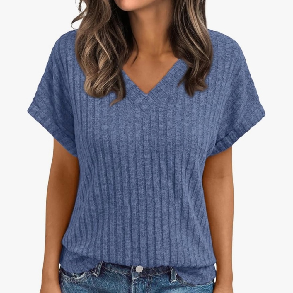 Blue V-Neck Knit Top